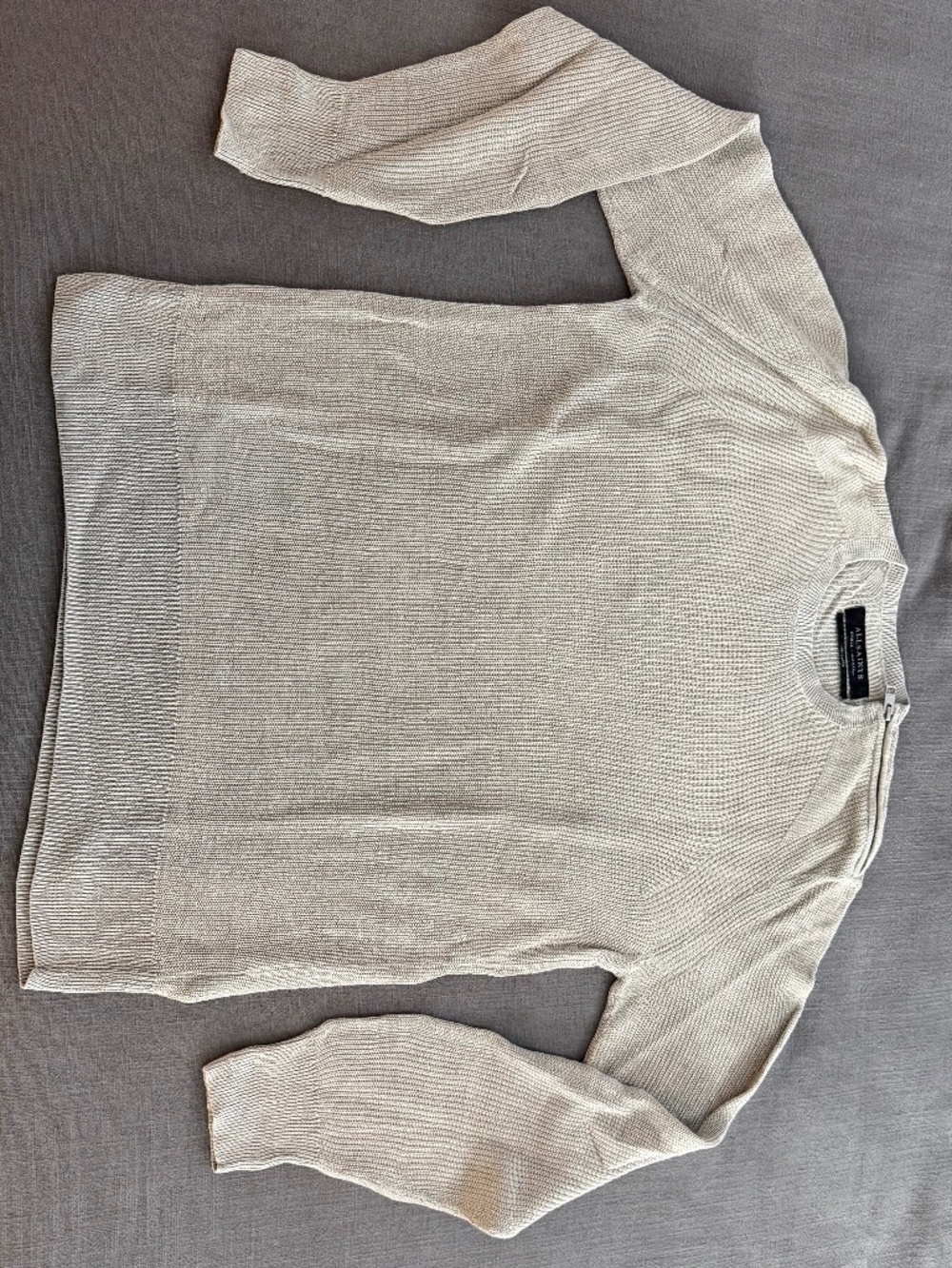 All Saints Garrett LS Zip Crew Men’s 100% Linen Sweater Small Natural MK079G